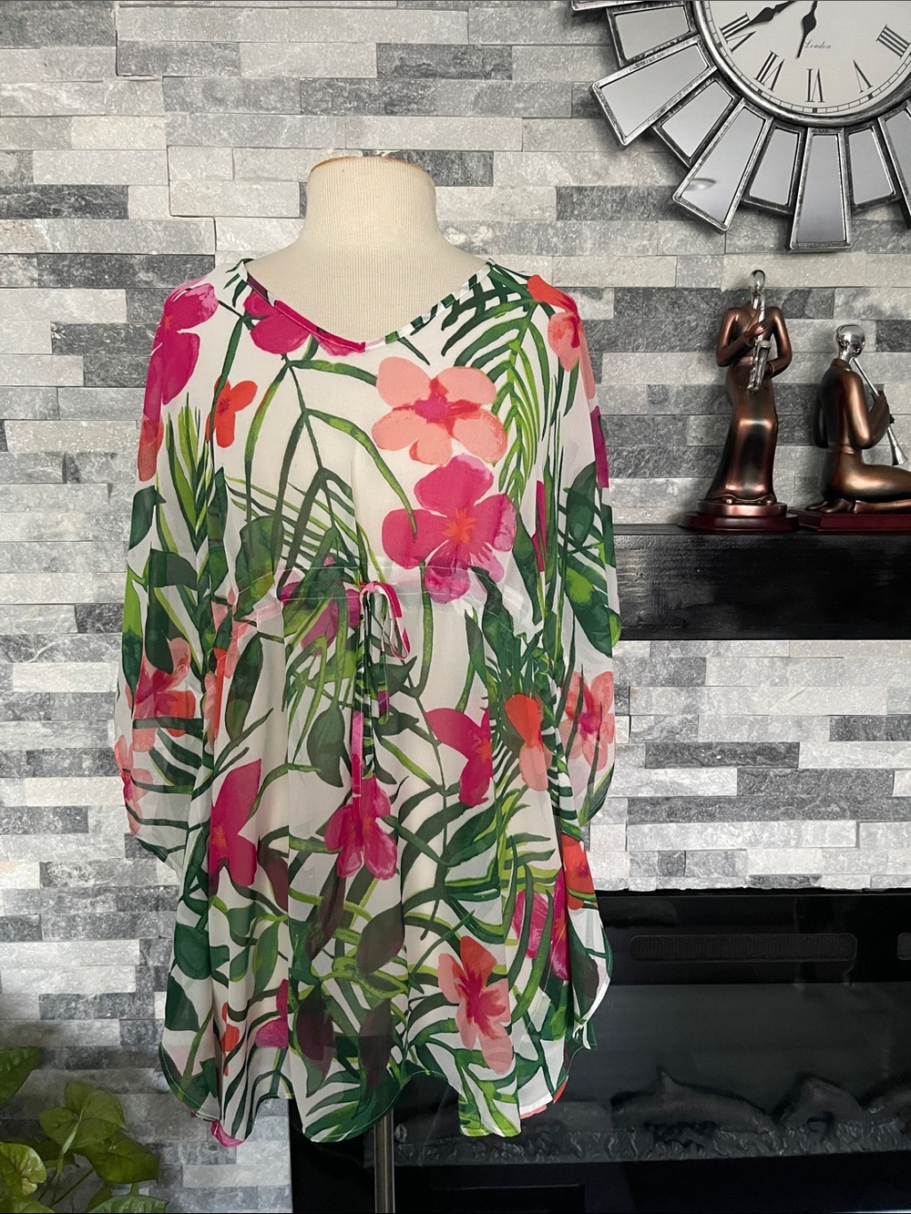 West Loop Beach Cover Up/Wrap One Size Multicolor Sheer Hawaiian Waist Tie